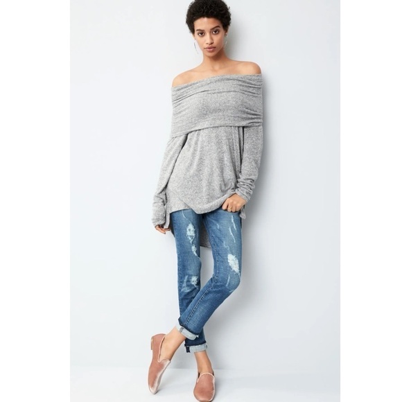 Gibson Convertible Cowl Neckline Cozy Tunic In Gray/Ivory Stripe Size Medium NWT - Picture 1 of 5